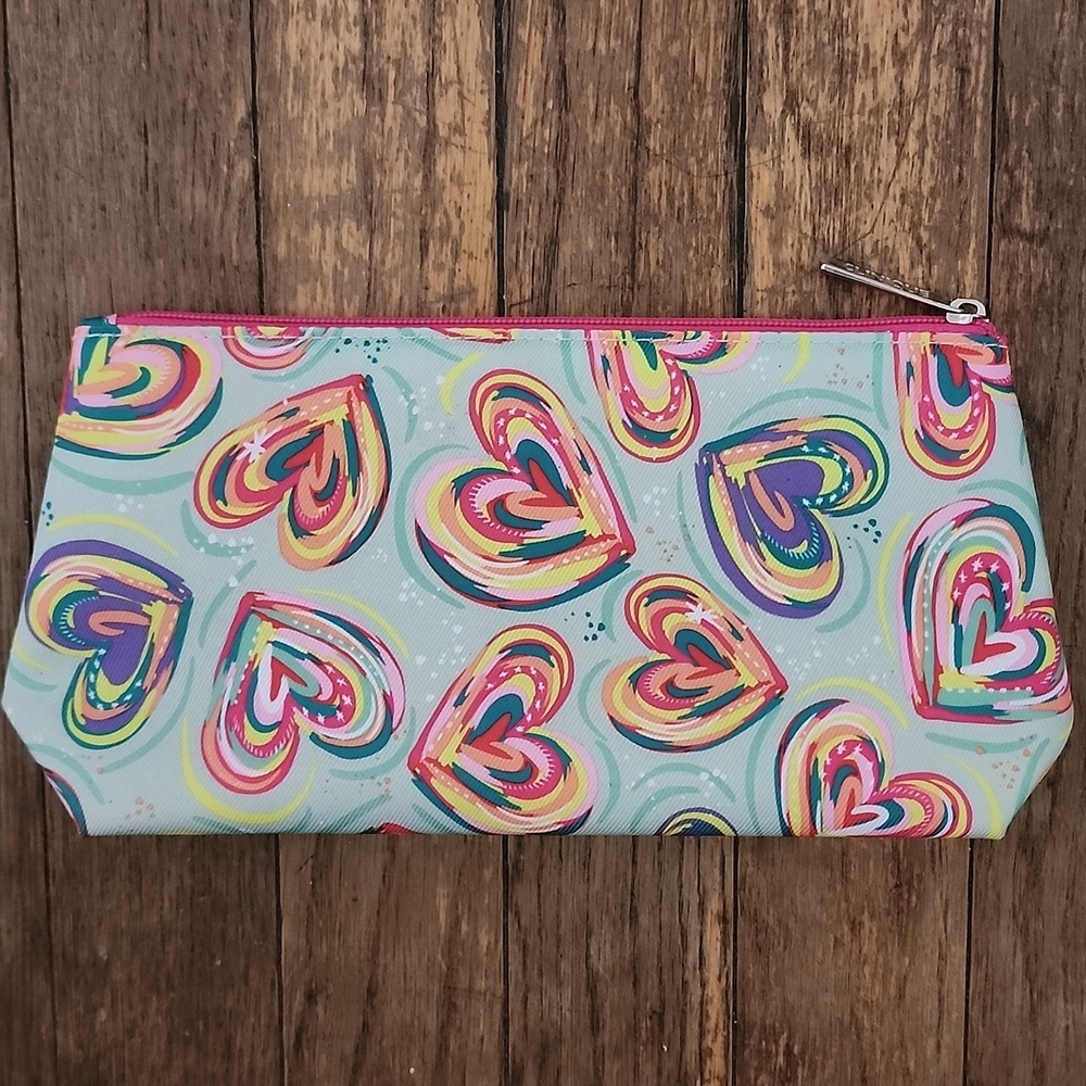 NEW! Hearts Multi Colored Cosmetic Bag